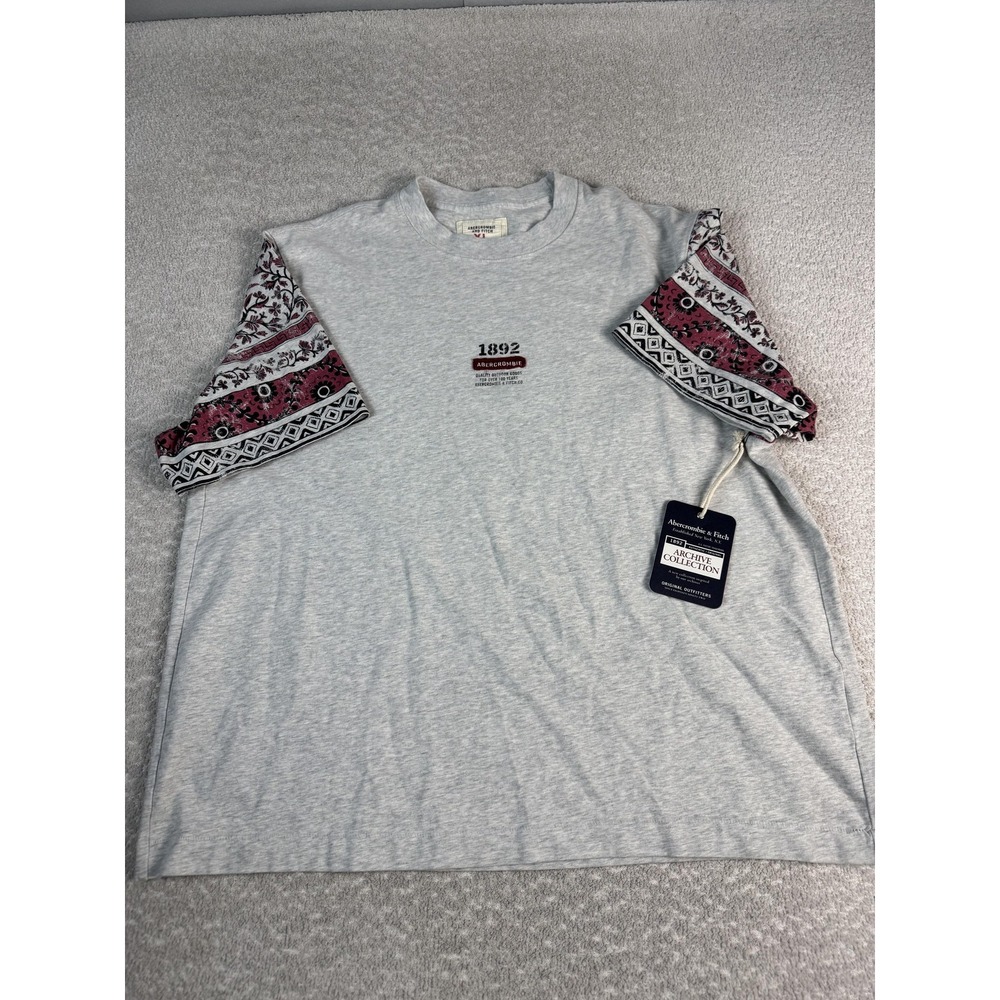Abercrombie & Fitch Shirt Mens XL Gray Paisley Bandana Sleeve 1892 Graphic‎ Tee
